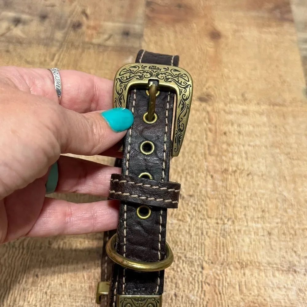 myfamily El Paso Genuine Embossed Italian Leather Dog Collar, Brown